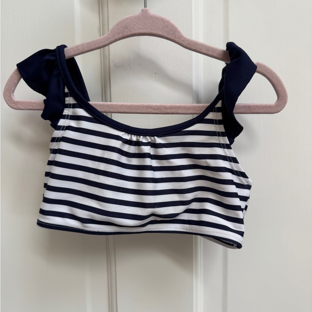 H&M 2-4Y Navy and White Striped Ruffle Sleeve Bikini Top Bathingsuit Swimsuit